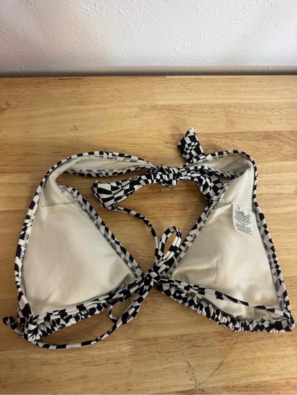 Wild Fable Black & White Funky Check Triangle Tie String Bikini Top - Picture 5 of 8